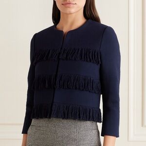 MANGO navy cropped fringe Open front blazer